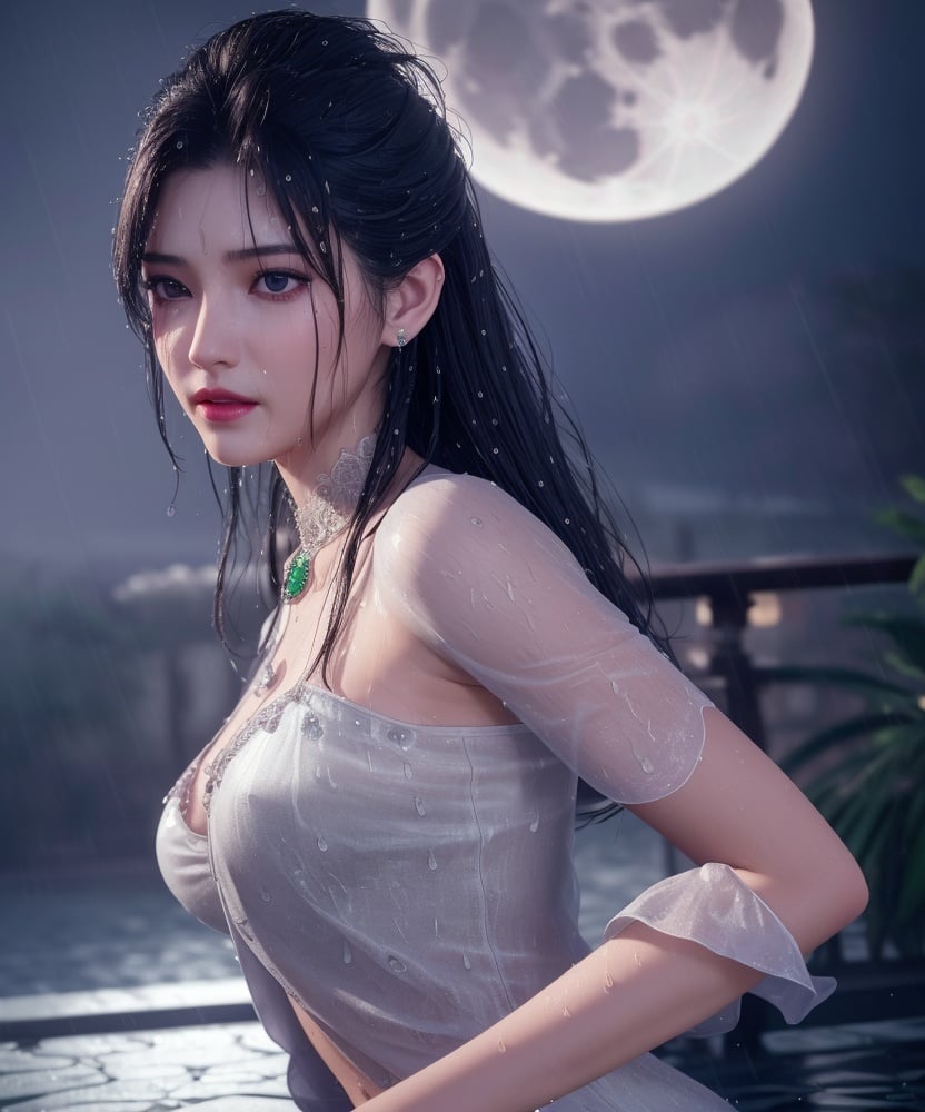 (,1girl, ,best quality, )<lora:DA_洛柔-冰火魔厨:0.7>,, ,ultra realistic 8k cg, flawless,  tamari \(flawless\), professional artwork, famous artwork, cinematic lighting, cinematic bloom, perfect face, beautiful face, fantasy, dreamlike, unreal, science fiction,  luxury, jewelry, diamond, pearl, gem, sapphire, ruby, emerald, intricate detail, delicate pattern, charming, alluring, seductive, erotic, enchanting, hair ornament, necklace, earrings, bracelet, armlet,halo,masterpiece, fantasy, realistic,science fiction,mole,  medium breasts,cherry blossoms,wet clothes,lace, lace trim,   lace-trimmed legwear,(((Best quality, masterpiece, ultra high res, (photorealistic:1.4), raw photo, 1girl, wet clothes, rain, sweat, ,wet, night, moon,  )))  (()), (),