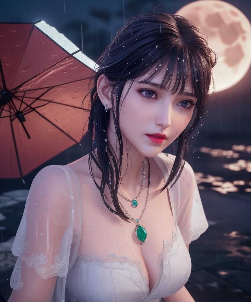 (,1girl, ,best quality, )<lora:DA_洛柔-冰火魔厨:0.7>,, ,ultra realistic 8k cg, flawless,  tamari \(flawless\), professional artwork, famous artwork, cinematic lighting, cinematic bloom, perfect face, beautiful face, fantasy, dreamlike, unreal, science fiction,  luxury, jewelry, diamond, pearl, gem, sapphire, ruby, emerald, intricate detail, delicate pattern, charming, alluring, seductive, erotic, enchanting, hair ornament, necklace, earrings, bracelet, armlet,halo,masterpiece, fantasy, realistic,science fiction,mole,  medium breasts,cherry blossoms,wet clothes,lace, lace trim,   lace-trimmed legwear,(((Best quality, masterpiece, ultra high res, (photorealistic:1.4), raw photo, 1girl, wet clothes, rain, sweat, ,wet, night, moon,  )))  (()), (),