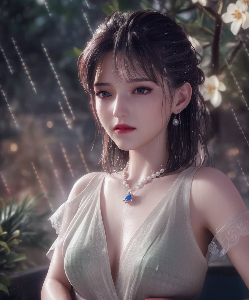 (,1girl, ,best quality, )<lora:DA_洛柔-冰火魔厨:0.8>,, ,ultra realistic 8k cg, flawless,  tamari \(flawless\), professional artwork, famous artwork, cinematic lighting, cinematic bloom, perfect face, beautiful face, fantasy, dreamlike, unreal, science fiction,  luxury, jewelry, diamond, pearl, gem, sapphire, ruby, emerald, intricate detail, delicate pattern, charming, alluring, seductive, erotic, enchanting, hair ornament, necklace, earrings, bracelet, armlet,halo,masterpiece, fantasy, realistic,science fiction,mole, ultra realistic 8k cg, ,tamari \(flawless\),  medium breasts,cherry blossoms,wet clothes,lace, lace trim,   lace-trimmed legwear,(((Best quality, masterpiece, ultra high res, (photorealistic:1.4), raw photo, 1girl, wet clothes, rain, sweat, ,wet, )))   (()), (),