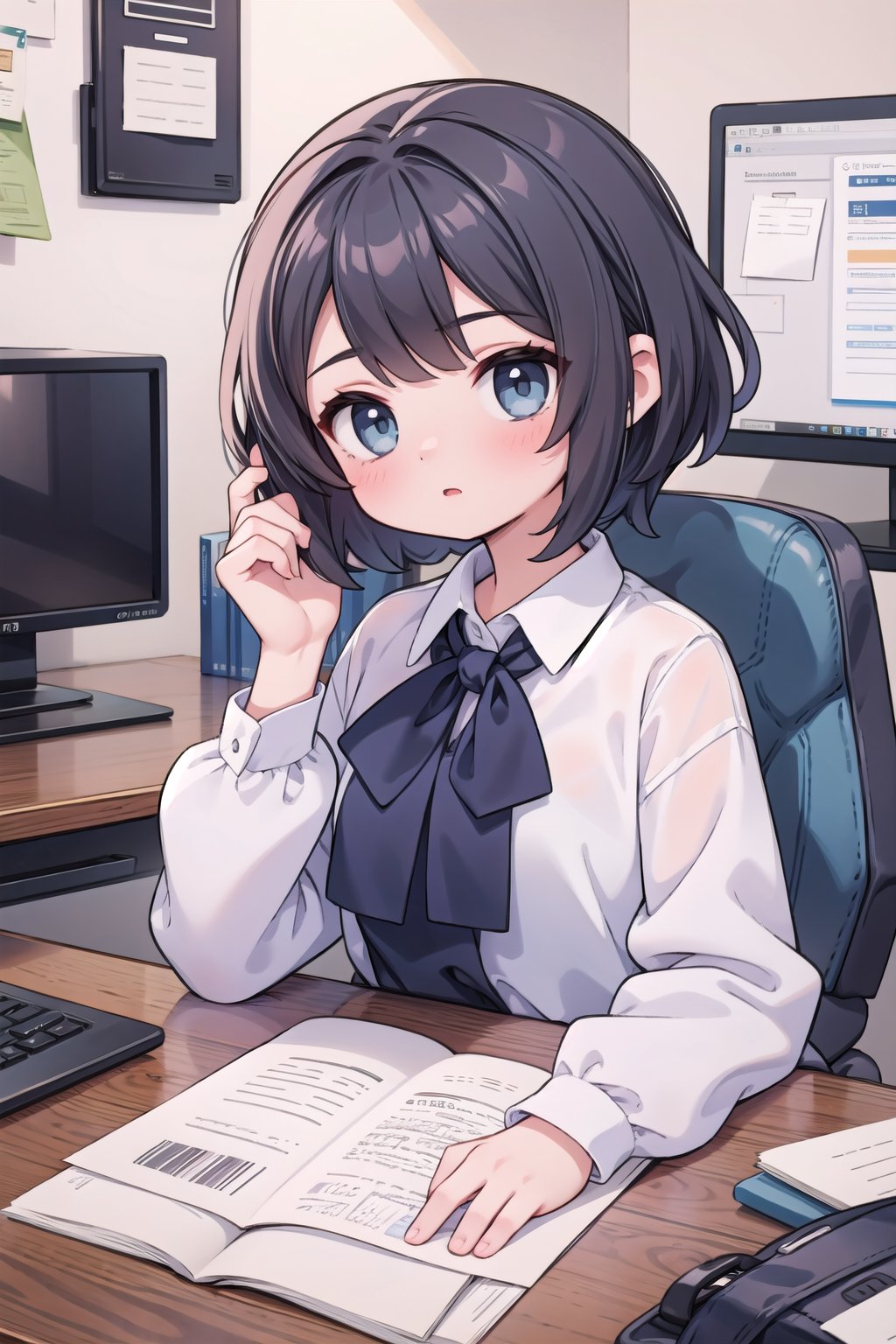 (masterpiece), 1girl, office lady, office, computer