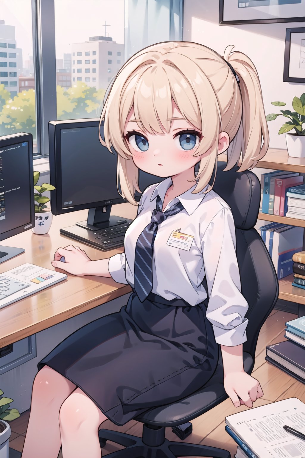 (masterpiece), 1girl, office lady, office, computer