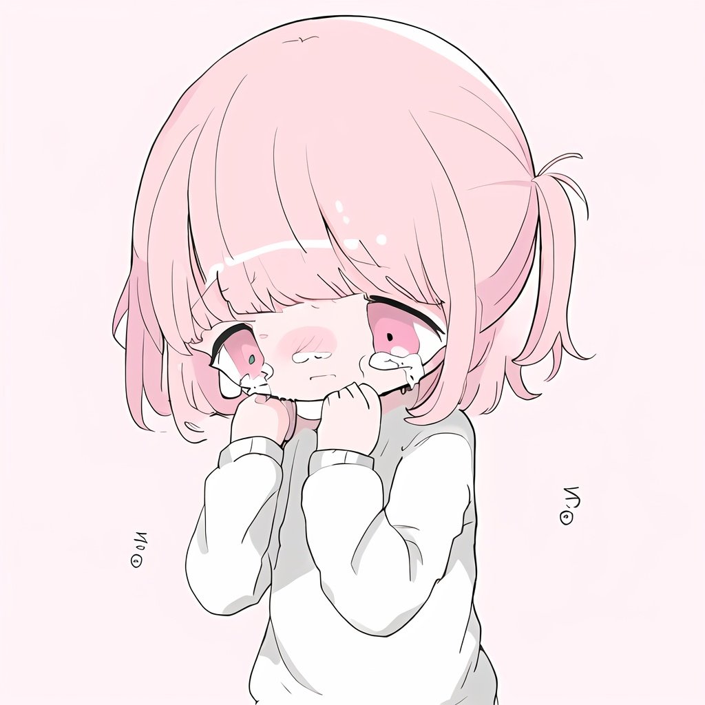 1girl,<lora:endearing_girl_v1_512_preview:0.6>,crying,pink background,