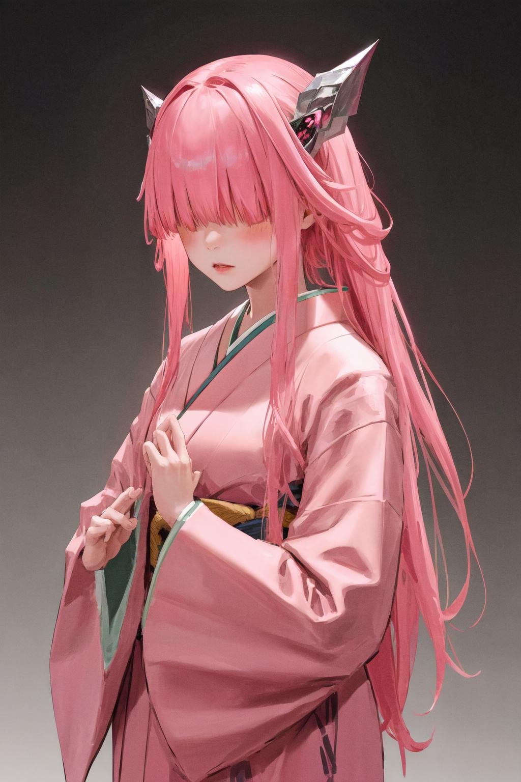 masterpiece, best quality, highres, 1girl pink hair horns <lora:charion_isekai_ojisan_no_outfit:1> kimono