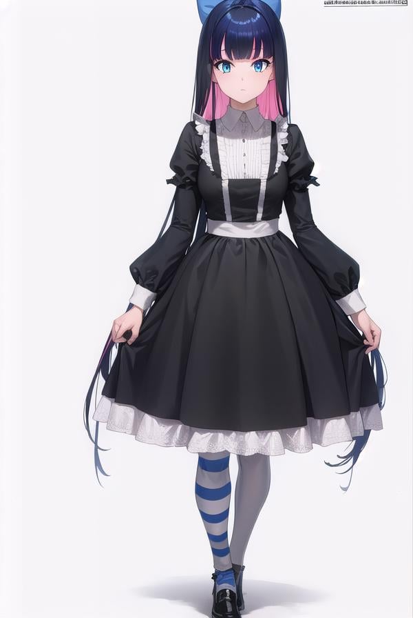 psgstocking, <lora:psg stocking-lora-nochekaiser:1>,psg stocking, blue eyes, blue hair, colored inner hair, hair bow, long hair, multicolored hair, pink hair, two-tone hair, bangs, blunt bangs, (bright pupils:1.5),brooch, striped, striped thighhighs, thighhighs, dress, black dress, puffy sleeves, long sleeves, skirt, shirt, collared shirt, white shirt,BREAK indoors, bed,BREAK looking at viewer, (full body:1.5),BREAK <lyco:GoodHands-beta2:1>, (masterpiece:1.2), best quality, high resolution, unity 8k wallpaper, (illustration:0.8), (beautiful detailed eyes:1.6), extremely detailed face, perfect lighting, extremely detailed CG, (perfect hands, perfect anatomy),