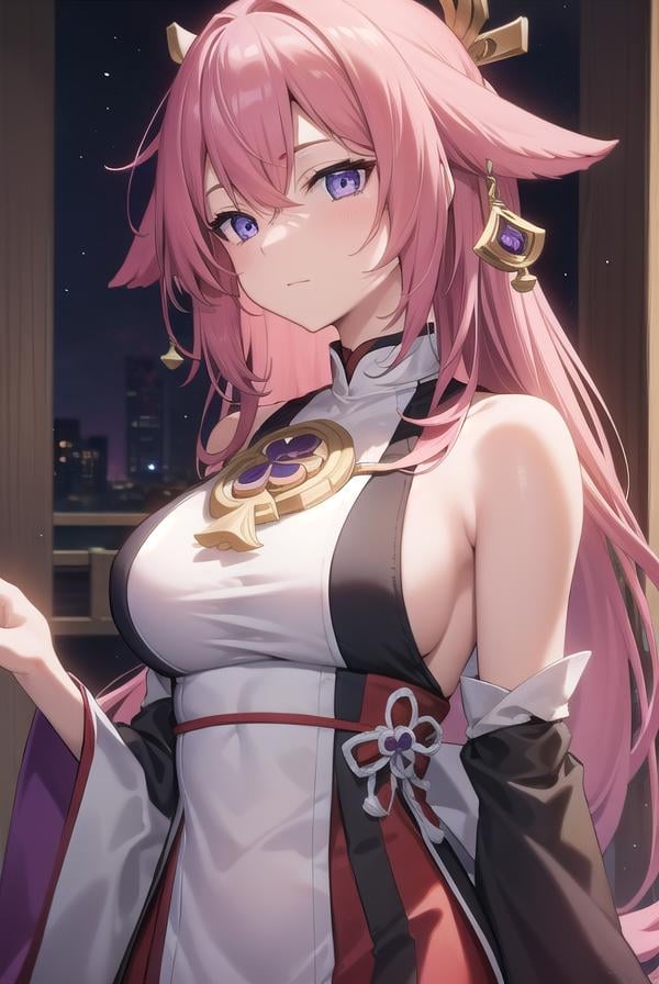 yaemiko, <lyco:yaemiko-lyco-nochekaiser:1>,yae miko, floppy ears, hair between eyes, long hair, pink hair, (purple eyes:1.1), pink hair,BREAK bare shoulders, detached sleeves, earrings, hair ornament, high heels, japanese clothes, long sleeves, sideboob, thigh strap, thighs, wide sleeves,BREAK looking at viewer,BREAK outdoors, shrineBREAK <lora:GoodHands-vanilla:1>, (masterpiece:1.2), best quality, high resolution, unity 8k wallpaper, (illustration:0.8), (beautiful detailed eyes:1.6), extremely detailed face, perfect lighting, extremely detailed CG, (perfect hands, perfect anatomy),