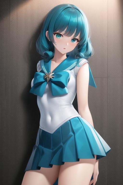 masterpiece, best quality, CG, wallpaper, HDR, high quality, high-definition, extremely detailed, turquoise sailor outfit, micro skirt, 