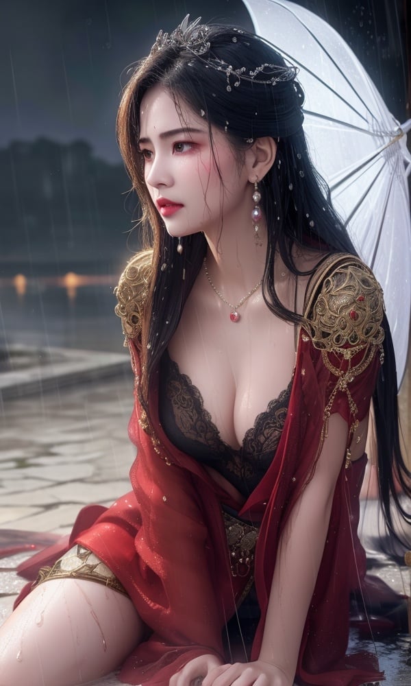 (,1girl, ,best quality, )<lora:DA_黎苏苏-黑服-长月烬明:0.6>,, ,ultra realistic 8k cg, flawless,  tamari \(flawless\), professional artwork, famous artwork, cinematic lighting, cinematic bloom, perfect face, beautiful face, fantasy, dreamlike, unreal, science fiction,  luxury, jewelry, diamond, pearl, gem, sapphire, ruby, emerald, intricate detail, delicate pattern, charming, alluring, seductive, erotic, enchanting, hair ornament, necklace, earrings, bracelet, armlet,halo,masterpiece, fantasy, realistic,science fiction,mole,  medium breasts,cherry blossoms,wet clothes,lace, lace trim,   lace-trimmed legwear,(((Best quality, masterpiece, ultra high res, (photorealistic:1.4), raw photo, 1girl, wet clothes, rain, sweat, ,wet, night, moon,  )))  (()), (),