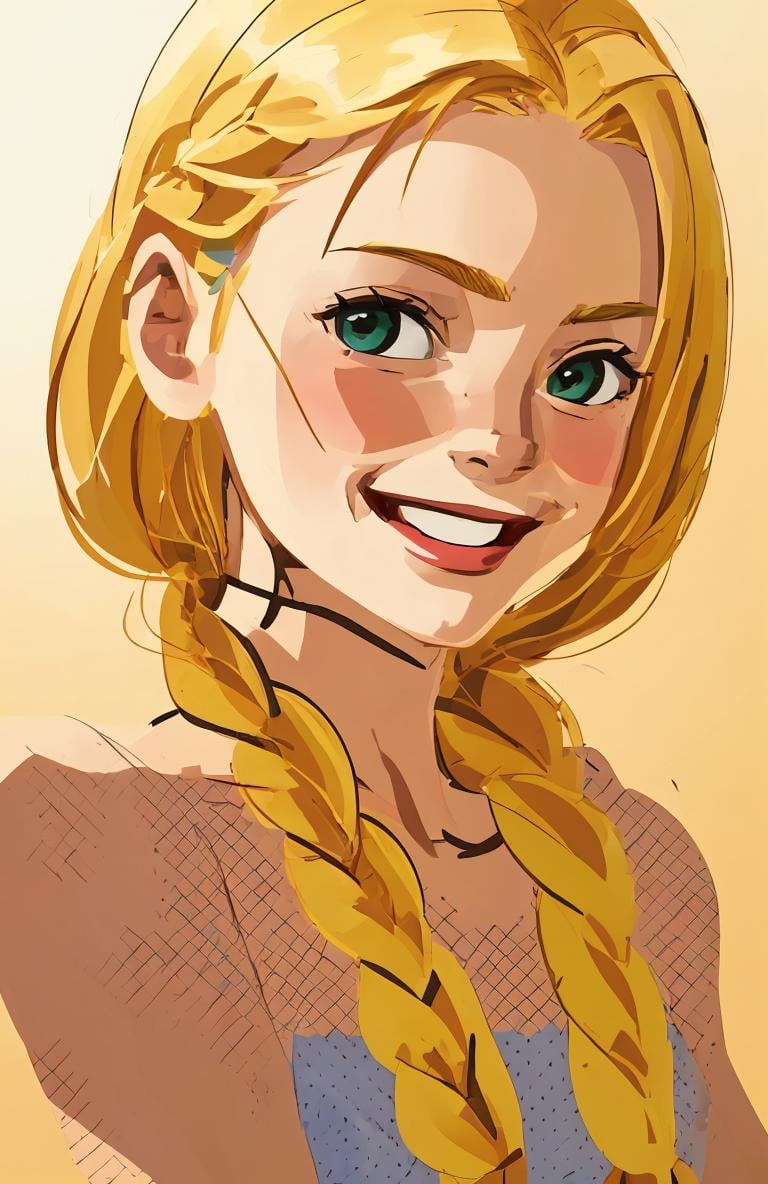 girl, blonde, braid, happy,  <lora:Paint_style-000007:.8> 