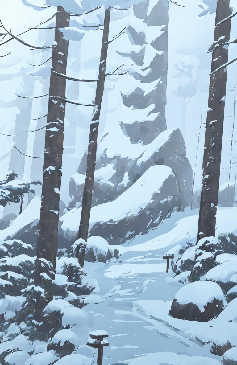 a forest ,  <lora:Paint_style-000007:.8> , asian, snow, 