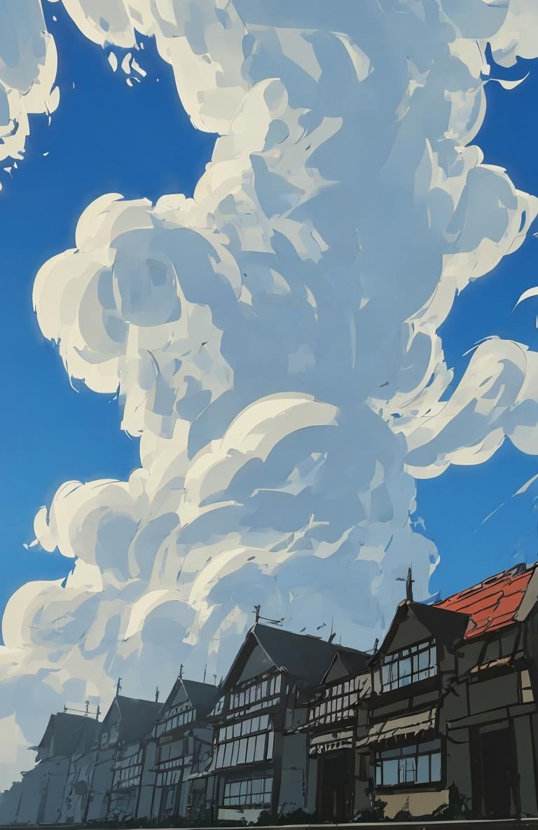 a house  <lora:Paint_style-000007:.8>  clouds, sky, street
