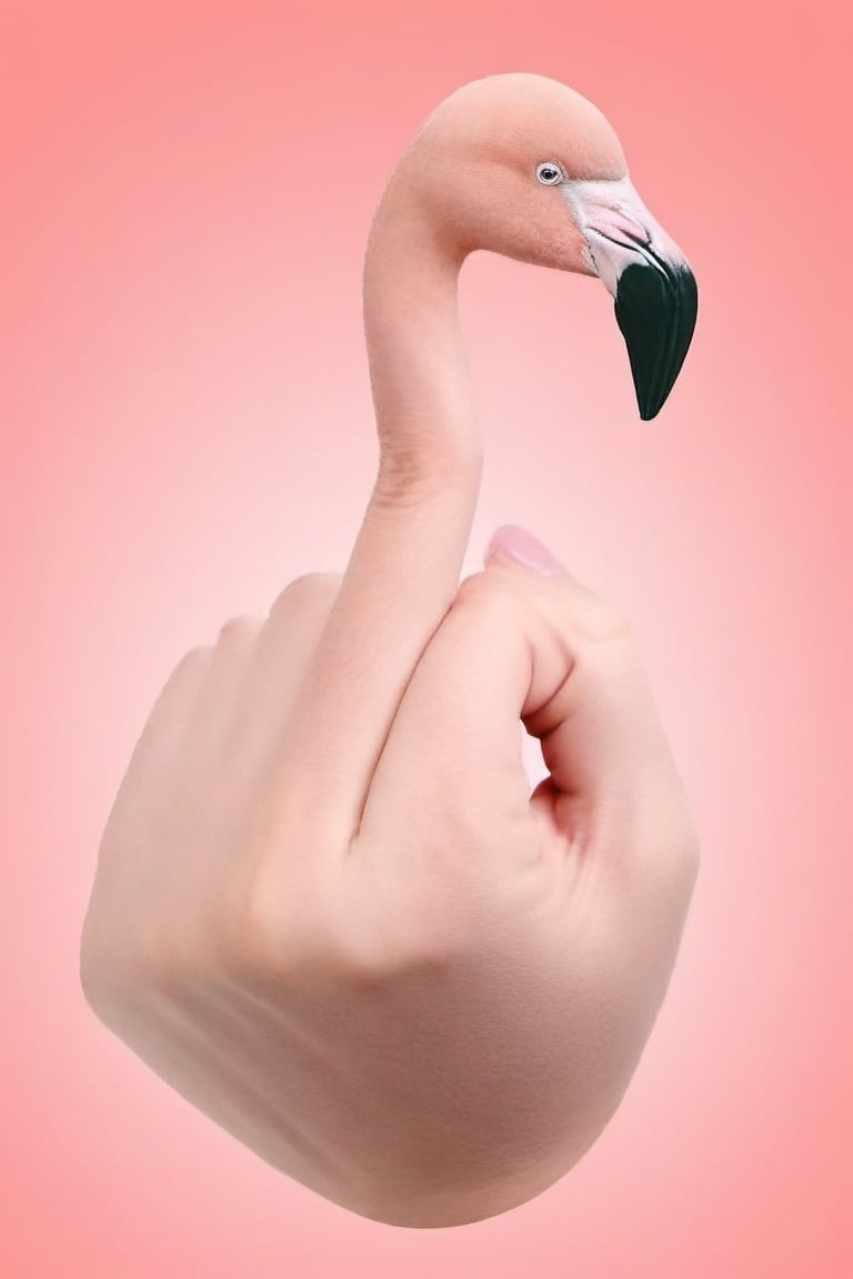 a flamingo merged with a middle finger salute,  middle finger up,  pink background,  circle gradient background,<lora:EMS-83178-EMS:1.000000>