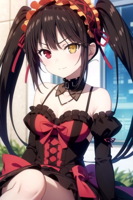 (((pixel-perfect, detail-perfect))), solo, 1girl,  <lora:kurumi-dal-01:0.8>, kurumi tokisaki, twintails,  headband, dress, gothic, looking at viewer, smug