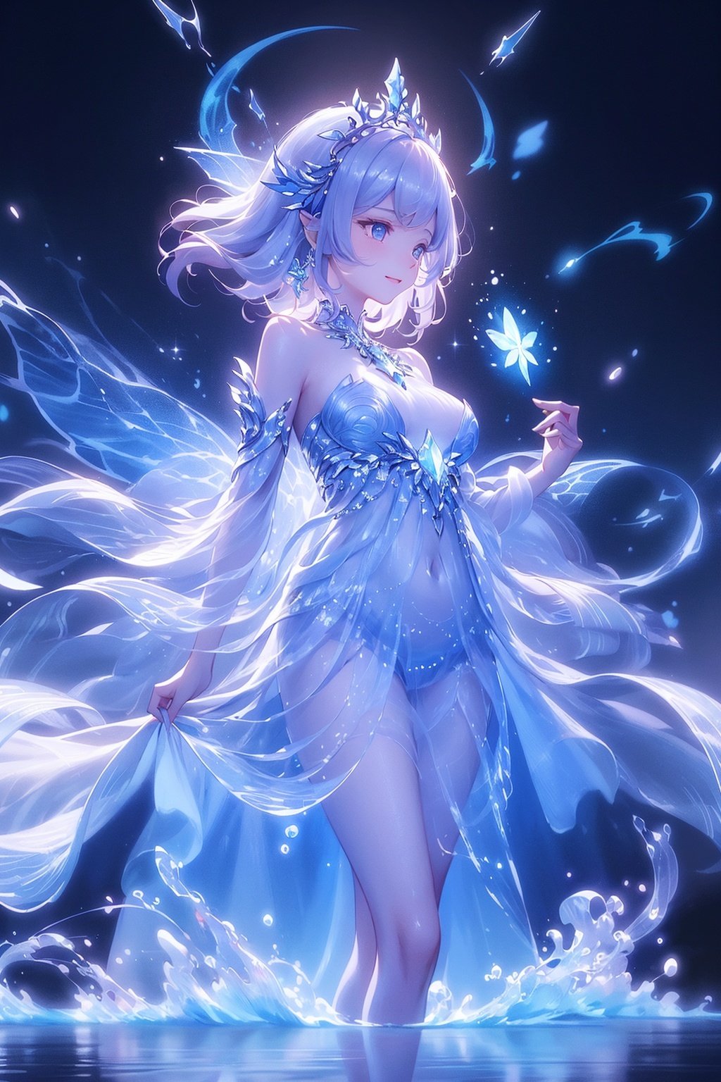  Best quality,8k,cg,

a woman in a blue dress standing in water with a star in her hand, an anime drawing by Yuumei, pixiv contest winner, fantasy art, ethereal essence, astral fairy, ethereal anime, astral ethereal, beautiful celestial mage, luminous water elemental, ethereal fantasy, ethereal!!!, flowing magical robe, water fairy, ethereal!!!!!!!, white glowing aura