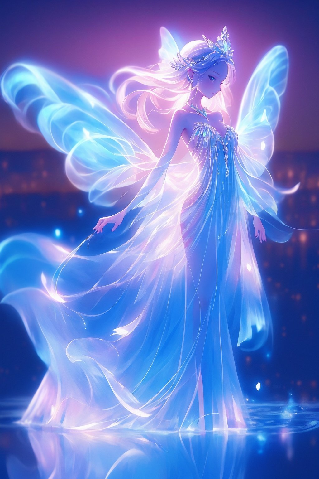  Best quality,8k,cg,
a woman in a blue dress standing in water with a star in her hand, ethereal essence, astral fairy, ethereal anime, astral ethereal, beautiful celestial mage, luminous water elemental, ethereal fantasy, ethereal!!!, water fairy, flowing magical robe, ethereal!!!!!!!, white glowing aura, ethereal beauty, a stunning young ethereal figure, anime fantasy illustration, ethereal aura