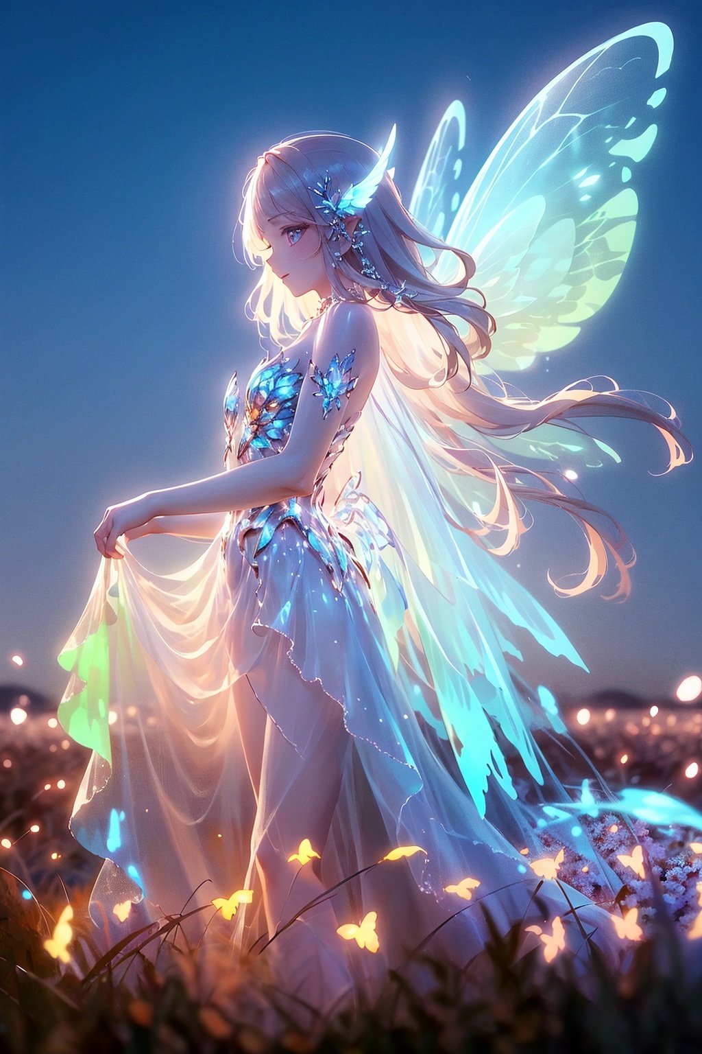  Best quality,8k,cg,
anime girl with glowing wings in a field of flowers, digital art by Yuumei, pixiv contest winner, fantasy art, big white glowing wings, astral fairy, neon wings, wings made of light, beautiful fairy, glowing butterflies, glowing angelic being, beautiful fairies, fairies have wings, ethereal wings, beautiful digital art, beautiful digital artwork, neon light and fantasy