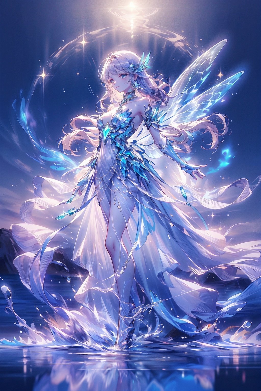  Best quality,8k,cg,

a woman in a blue dress standing in water with a star in her hand, an anime drawing by Yuumei, pixiv contest winner, fantasy art, ethereal essence, astral fairy, ethereal anime, astral ethereal, beautiful celestial mage, luminous water elemental, ethereal fantasy, ethereal!!!, flowing magical robe, water fairy, ethereal!!!!!!!, white glowing aura