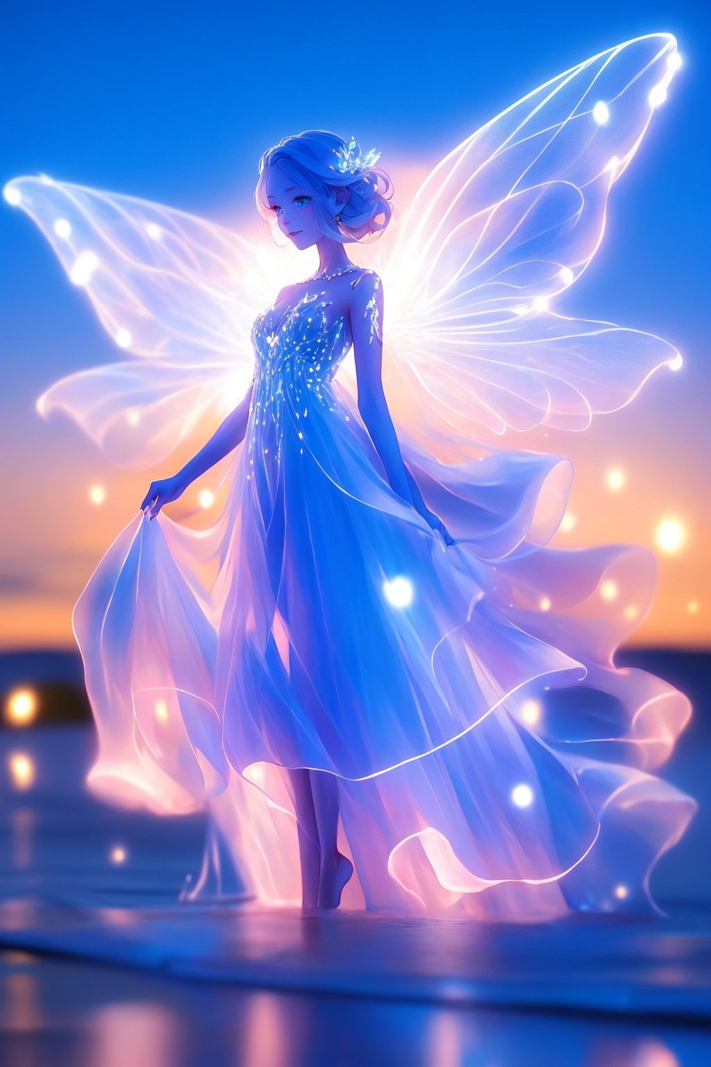  Best quality,8k,cg,
a woman in a white dress is standing in the water, an anime drawing by Yuumei, pixiv contest winner, fantasy art, glowing angelic being, astral fairy, beautiful fairy, beautiful angel, water fairy, ethereal wings, ethereal angelic being of light, beautiful fairie, ethereal!!!!!!!, of beautiful angel, ethereal essence, ethereal!!!