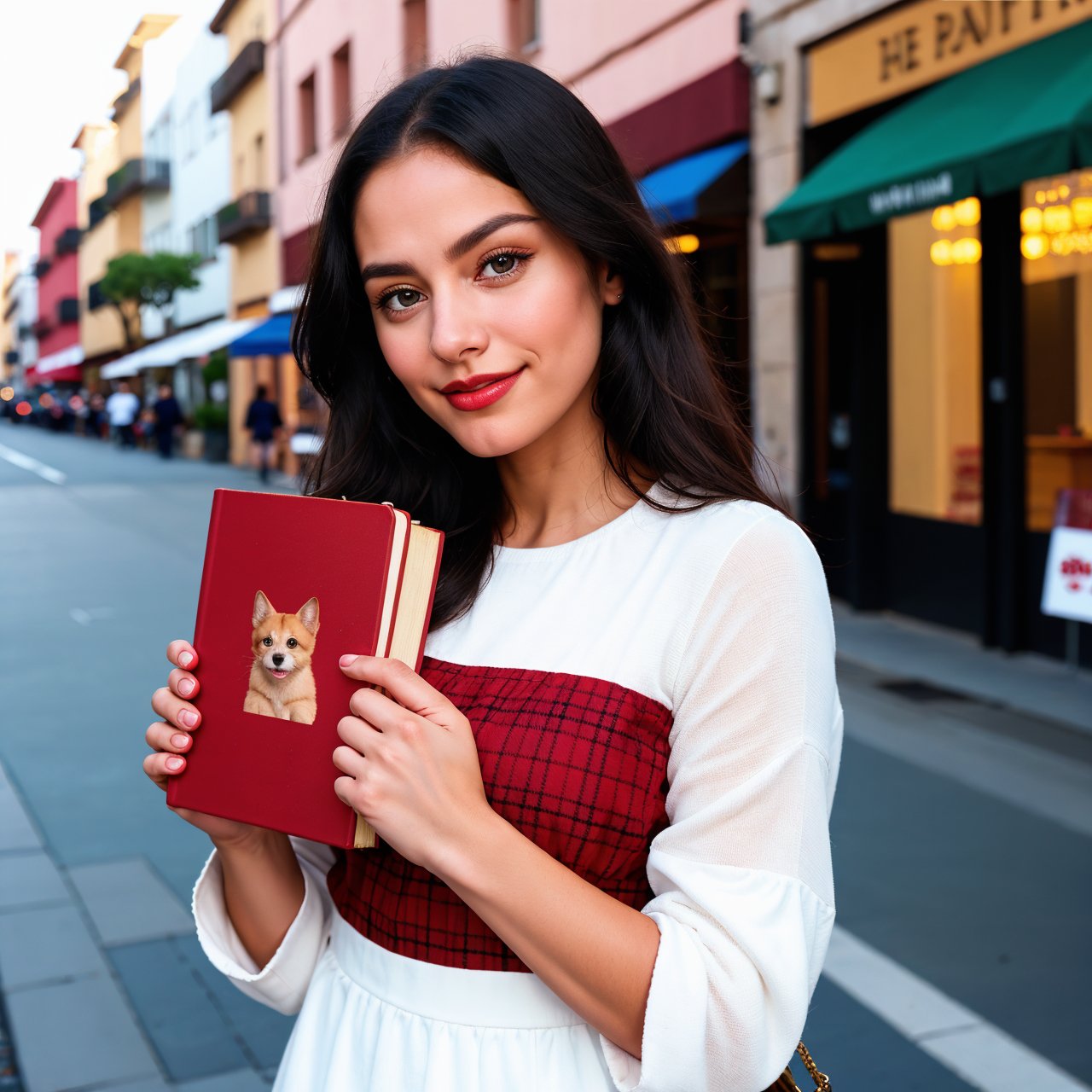 Cute puppy. Beautiful puppy. Adorable puppy. Portrait of a woman in a white dress, holding a book with delicate hands, expressing beauty and strength. Detailed portrait of an indigenous woman in cartoon style, with beautiful eyes, quick brushstrokes and vibrant colors. Cute puppy. Beautiful puppy. Masterpiece of a cute puppy, with red and white fur. Italian girl posing, detailed face, dark hair, athletic body, wearing red flannel and jeans. Soft hair, happy smile, cute Italian.,girl