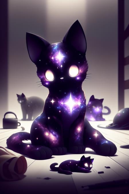 dark celestialskin body , void cosmic body, colored skin, flat color, jet black skin, silhouette,<lora:CelestialSkin2:0.9>cat, animal, sitting on the floor