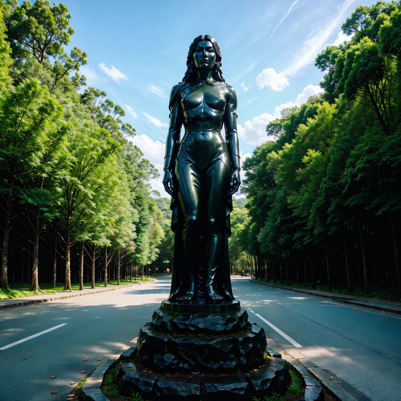 there is a large stone statue in the middle of a forest, stone eyes, movie still from 'thor', neo-andean architecture, face centered, playstation 2 screenshot, concept image, by Jung Park, the lost city of atlantis , face shown, google street view, 3 dmax, psytrance