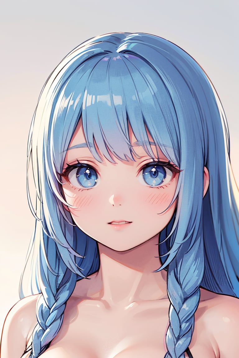 (best quality,4k,8k,highres,masterpiece:1.2),ultra-detailed,(realistic,photorealistic,photo-realistic:1.37),bob hair,beautiful pink hair,blue hair,braid hair,delicate face,cute face,kawaii,big breasts,delicate hair,disheveled hair,floating hair,shiny hair,shiny skin,portrait,beautiful eyes,vibrant colors,soft lighting,long hairstyle,smooth texture,playful expression,natural makeup,flawless skin,elegant,attractive,bright eyes,dimly lit background,dreamy atmosphere,warm tones,lush and healthy hair,dainty features,subtle highlights,flowing strands,feminine appearance