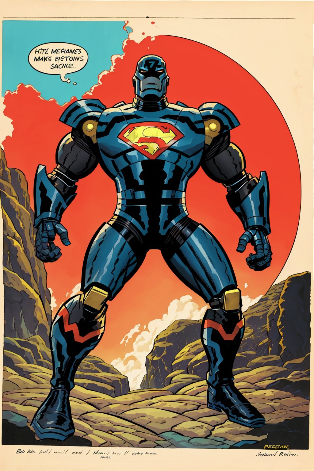 Full body,1man, superheroe, robotic, black armor, cartoon