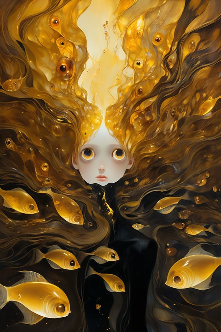  ajanicki brlla In the depths of the amber,a dark and mysterious world unfolds,where a surreal death girl with eyes of liquid gold wanders,lost in the amber's enigmatic dreamscape surrealistic,
