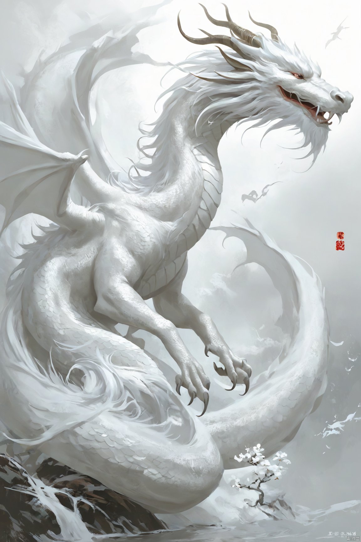  loong,east dragon,pure white theme, concept art