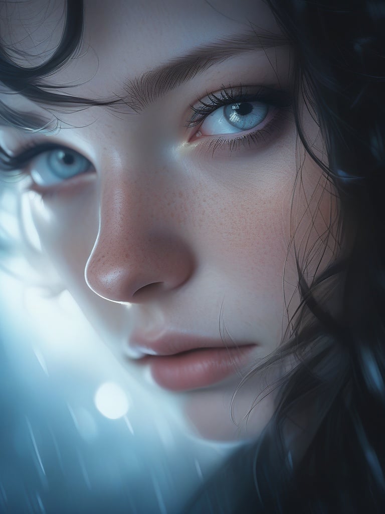 concept art portrait,woman,beautiful woman,freckles,freckle faced,pale,pale skin,ghostly skin,piercing,face piercing,nose ring,nose piercing,8k,HD,realism,hyper realistic, . digital artwork, illustrative, painterly, matte painting, highly detailed