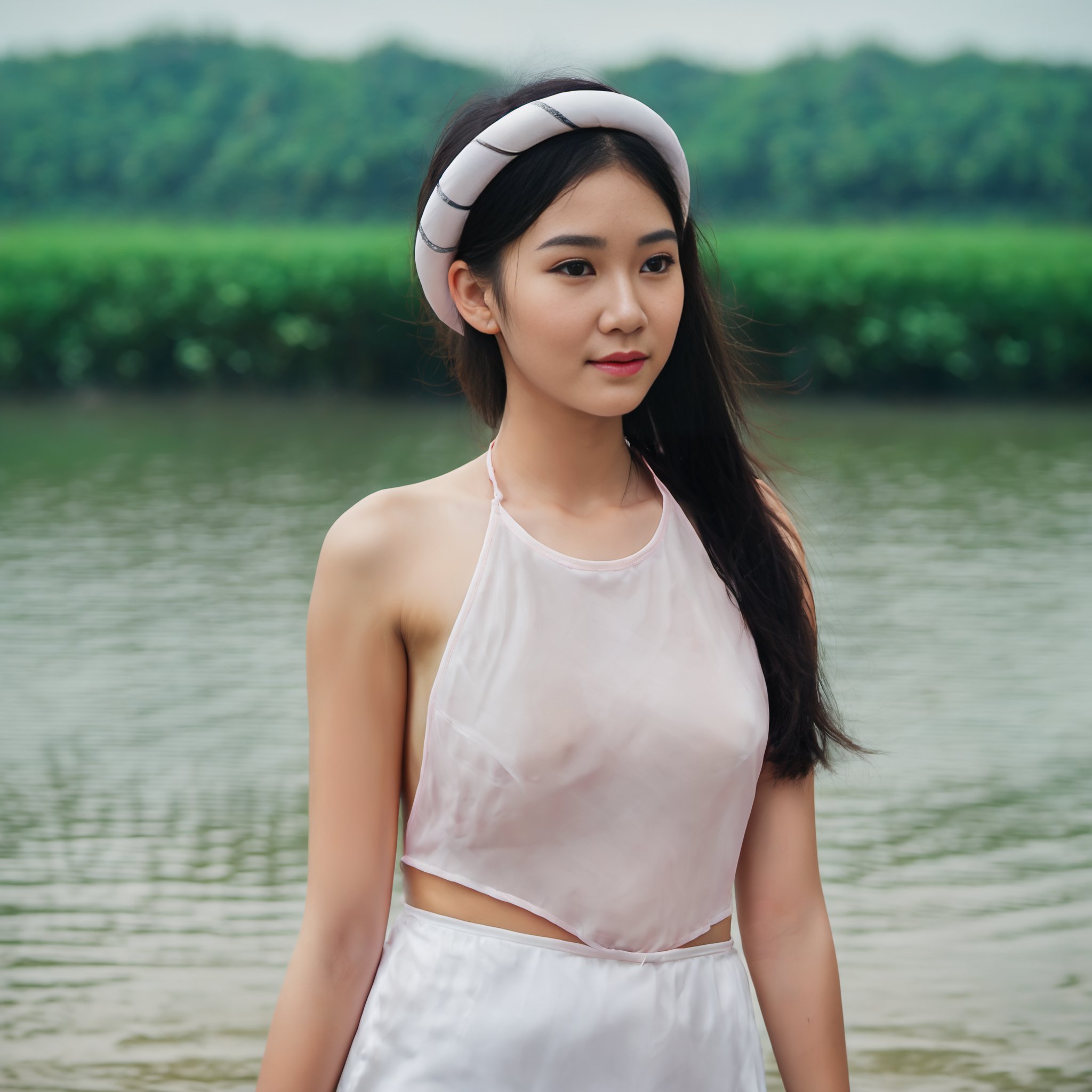 (full body wide shot:1.7), realistic, professional photograph of 18 years old (Vietnamese girl wear aoyem) (rise hand, standing on the beach), (mung headband), long pants, fine art parody, (see-through), sideboob, dynamic background, dynamic composition, grainy, expressive eyes, sexy cleavage, (((perfect face))), (((perfect eyes))), (((perfect body))), sexual hands, sexual body, ((small breast)), detailed skin, detailed face, detailed eyes, skin pores, natural skin textures, natural skin lines, distance, richly, (sexual dynamic pose:1.47), (((seductively posing))), photograph shot on Pentax 645 medium format film camera, F/2.8 35mm Pentax medium format lens, Fujifilm ETERNA Bleach Bypas medium format film, lens flares, (((wide angle))), (bokeh:0.6), (sharp focus), lofi, analog, Fujifilm film, (backlight on hair), soft light, film grain, (((low saturation, cool white balance))), (((RAW photo))), film photography, wide lens, wide view, award winning photography, post-production, masterpiece, realistic proportions, 16K, (((best quality))), ultra high res, ((realistic hyper-detailed portraits)), (analog:1.3), <lora:10_aoyem_30ep_constant_v1_xmixx:1>