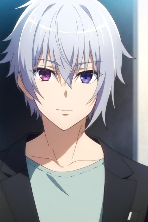 masterpiece, best quality, , 1boy, solo, male focus, looking at viewer, , depth of field, , , <lora:tsukasa_mikogami:0.80>, tsukasa_mikogami, grey hair, ,