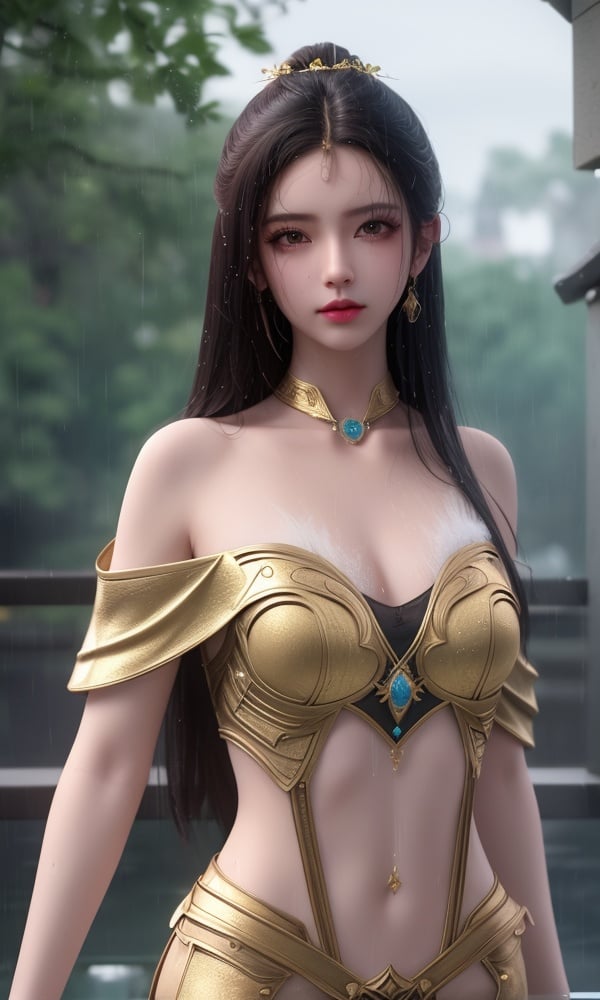 (,1girl, ,best quality, )<lora:DA_曼珠沙华-完美世界:0.6>,, ,masterpiece, fantasy, realistic,science fiction,mole, ultra realistic 8k cg, ,tamari \(flawless\),  medium breasts  ,building, bare_shoulders, eyelashes,magic,hydrokinesis,sweat, wet, rain, ,       (()), (),