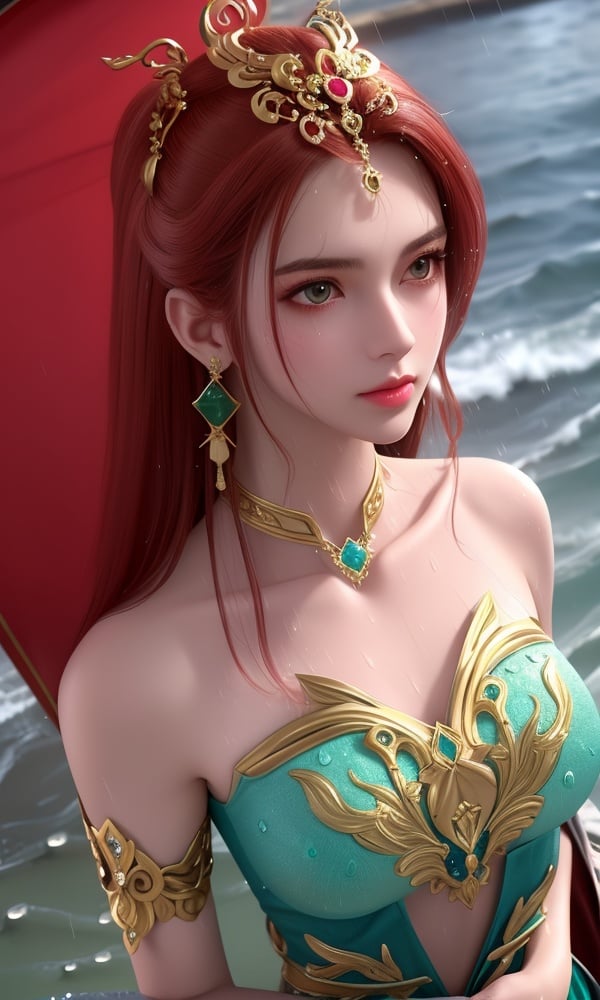 (,1girl, ,best quality, )<lora:DA_曼珠沙华-完美世界:0.6>,, ,masterpiece((((1girl, solo, medium breasts, ,solo focus, wet,sweat, ocean,rain, water drop, )))) (, , sweatdrop, flying sweatdrops, sweating profusely,colorful drop \(module\), ) ,ultra realistic 8k cg, flawless, clean, masterpiece, professional artwork, famous artwork, cinematic lighting, cinematic bloom, perfect face, beautiful face, fantasy, dreamlike, unreal, science fiction, luxury, jewelry, diamond, gold, pearl, gem, sapphire, ruby, emerald, intricate detail, delicate pattern, charming, alluring, seductive, erotic, enchanting, hair ornament, necklace, earrings, bracelet, armlet,halo,