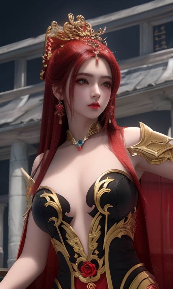 (,1girl, ,best quality, )<lora:DA_曼珠沙华-完美世界:0.7>,, ,masterpiece, fantasy, realistic,science fiction,mole, ultra realistic 8k cg, ,tamari \(flawless\),  medium breasts,red moon, black rose,     (()), (),