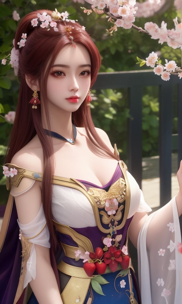 (,1girl, ,best quality, )<lora:DA_曼珠沙华-完美世界:0.6>,, ,masterpiece, fantasy, realistic,science fiction,mole, ultra realistic 8k cg, ,tamari \(flawless\),  medium breasts  ,plum blossoms, strawberry blossoms      (()), (),