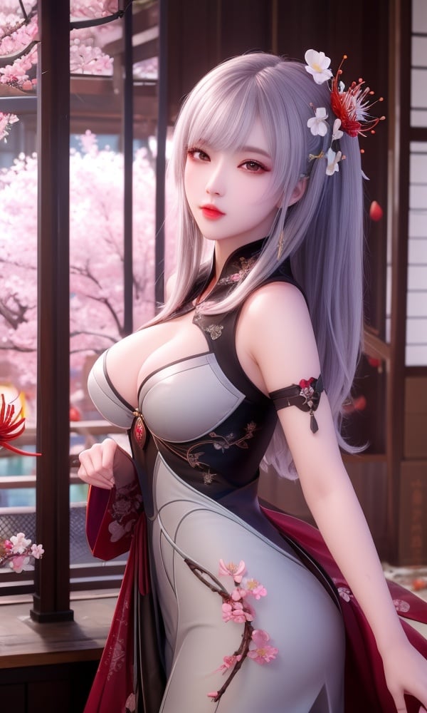 (,1girl, ,best quality, )<lora:DA_雪珂-斗罗大陆:0.7>,, ,masterpiece, fantasy, realistic,science fiction,mole, ultra realistic 8k cg, ,tamari \(flawless\),  medium breasts  ,spider lily, lily \(flower\),cherry blossoms,plum blossoms, strawberry blossoms      (()),  (),