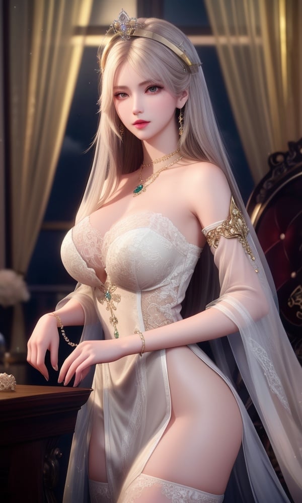 (,1girl, ,best quality, )<lora:DA_雪珂-斗罗大陆:0.8>,, ,masterpiece(,1girl, cloud, solo, sky, long_hair, , cloudy_sky, crown, detached_sleeves, dress) ,ultra realistic 8k cg, picture-perfect face, flawless, clean, masterpiece, professional artwork, famous artwork, cinematic lighting, cinematic bloom, perfect face, beautiful face, fantasy, dreamlike, unreal, science fiction, huge breasts, beautiful clothes, lace, lace trim, lace-trimmed legwear, (rich:1.4), prestige, luxury, jewelry, diamond, gold, pearl, gem, sapphire, ruby, emerald, intricate detail, delicate pattern, charming, alluring, seductive, erotic, enchanting, hair ornament, necklace, earrings, bracelet, armlet,halo