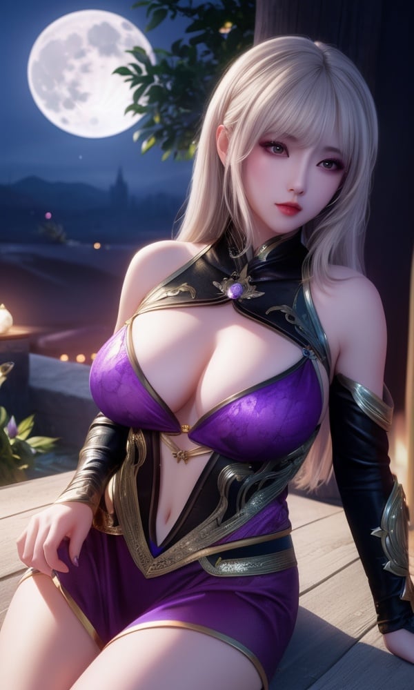 (,1girl, ,best quality, )<lora:DA_雪珂-斗罗大陆:0.8>,, ,masterpiece, fantasy, realistic,science fiction,mole, ultra realistic 8k cg, ,tamari \(flawless\),  medium breasts,moonlight,full moon, purple flower,       (()),  (),