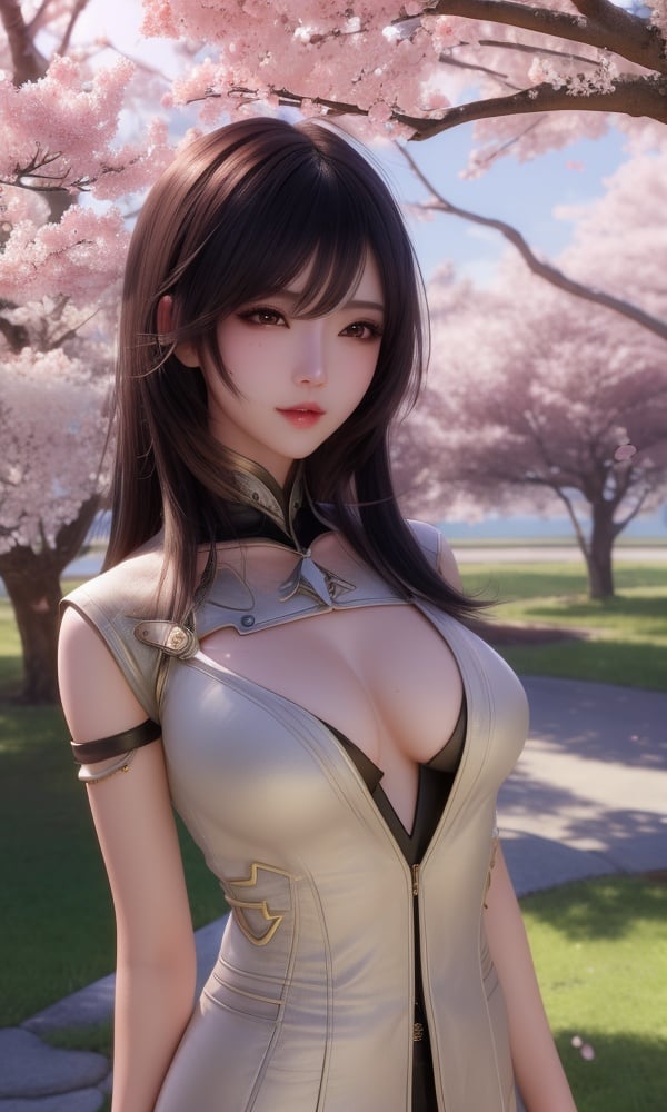 (,1girl, ,best quality, )<lora:DA_雪珂-斗罗大陆:0.6>,, ,masterpiece, fantasy, realistic,science fiction,mole, ultra realistic 8k cg, ,tamari \(flawless\),  medium breasts,outdoors, sun,sunlight, cherry blossoms,      (()),  (),