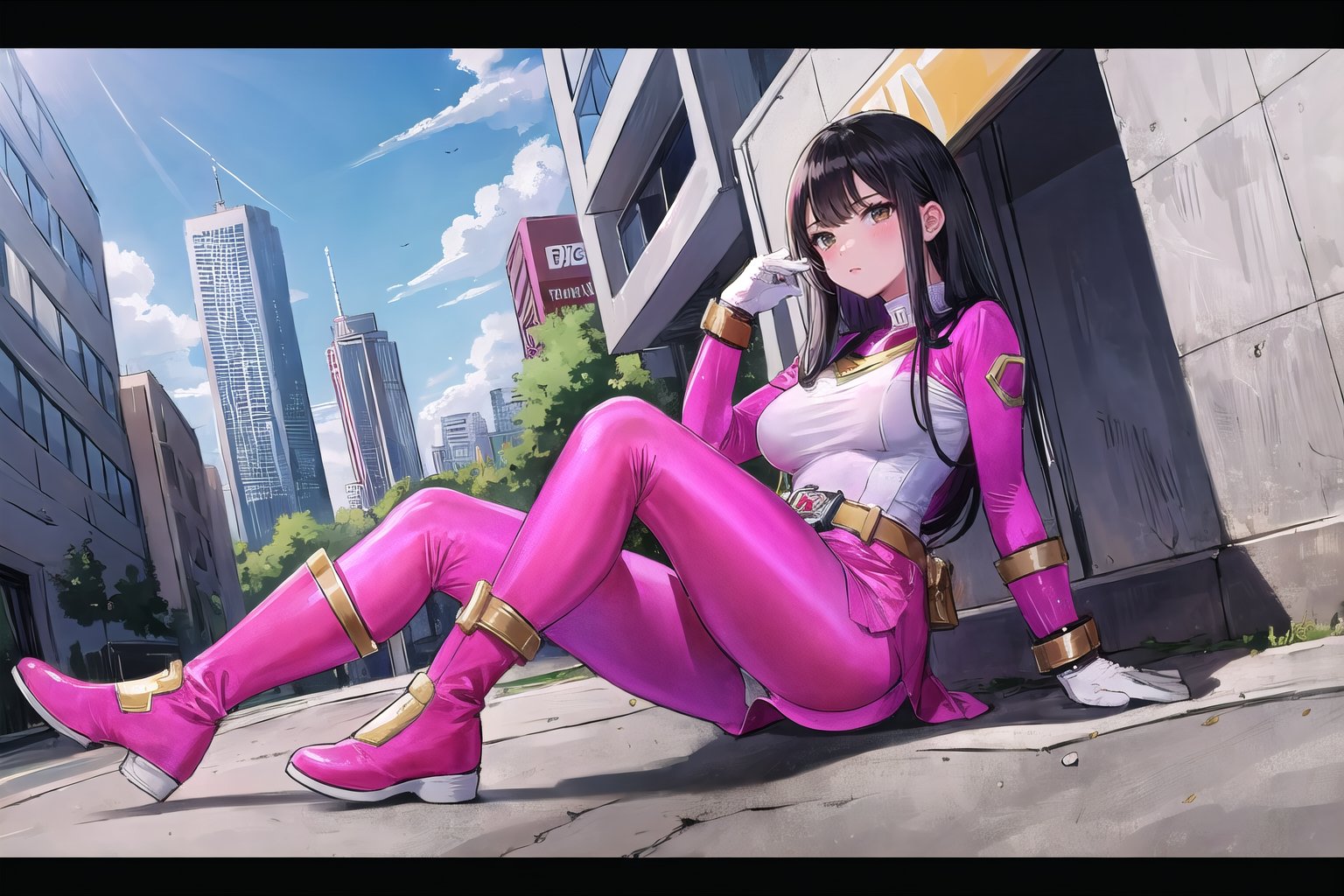 (masterpiece, best quality, ultra-detailed, 8K, ), high detail, 

2girl,  2boy, power rangers, pink, red,  blue, yellow, green,   bodysuit, pilot suit , power rangers ,white gloves,belt , white boots, pink pantyhose  ,pink footwear, skirt ,full body,  cityscape,bodysuit,power ranger, big_breasts