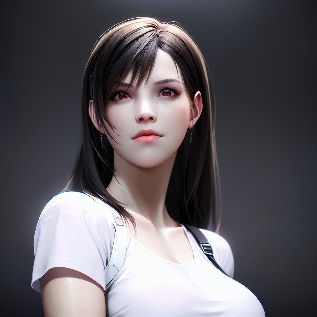 realistic,black background,1girl,White shirt,tifa lockhart