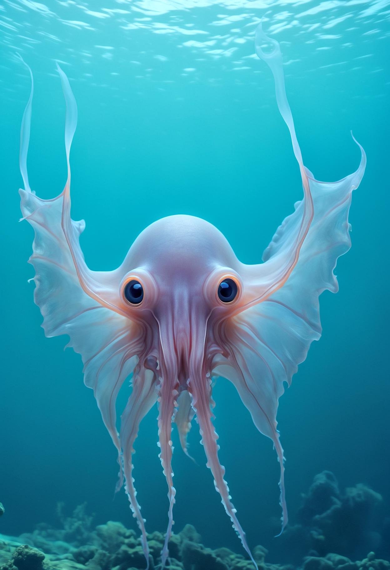 Dumbo octopus, cute, creepy, u | image created by | Tensor.Art