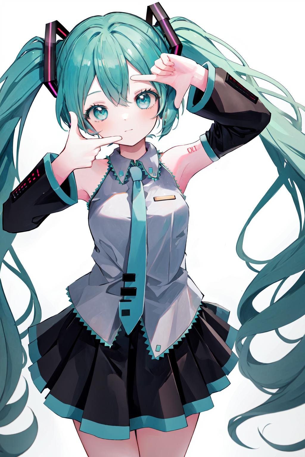 masterpiece, best quality, highres, 1girl hatsune miku, finger frame <lora:finger_frame_final:1>