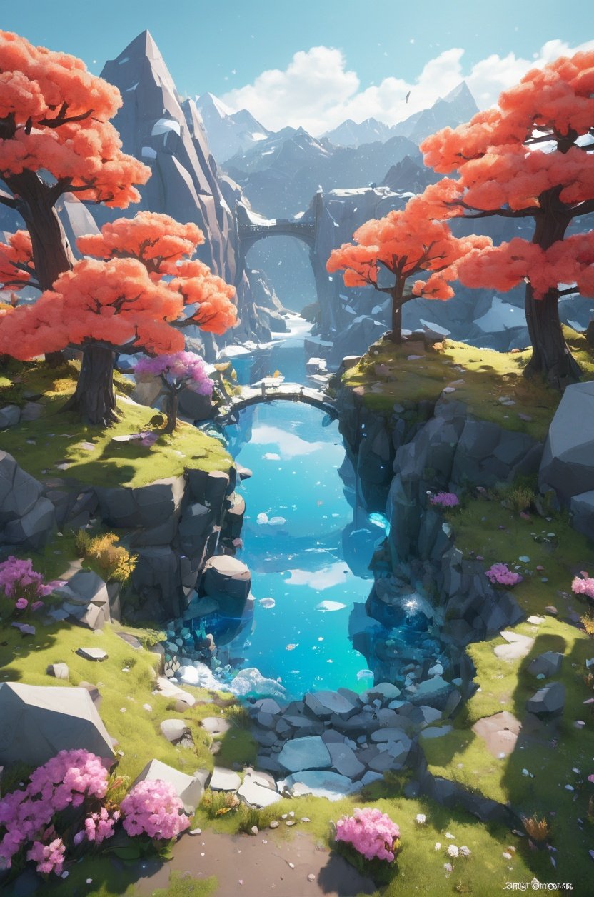 low-poly style isometric style anime scene rough slate ground, (Small irregular fragments of ice):1.5,backlight, halo background,Enlarged snowflakes, some Sparkling transparent Complex coral trees magnified close-up lens,  . vibrant, beautiful, crisp, detailed, ultra detailed, intricate . low-poly game art, polygon mesh, jagged, blocky, wireframe edges, centered composition