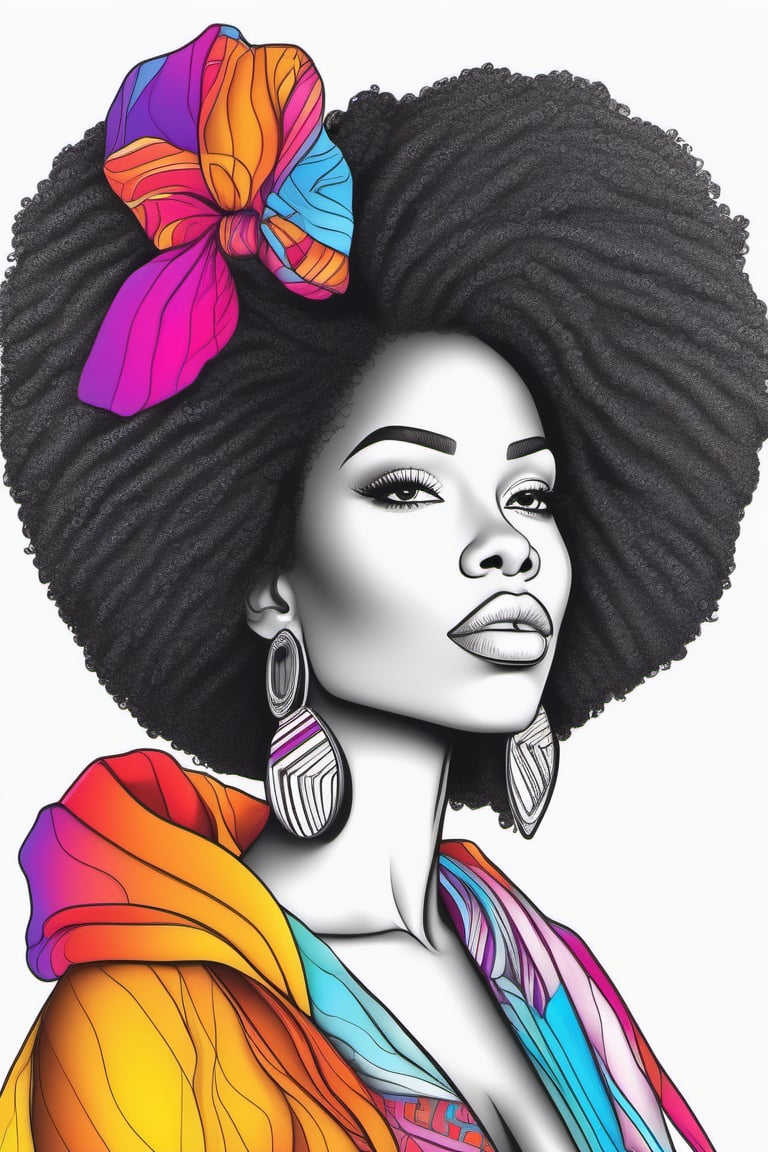 Afro american woman candy adult coloring in a black and white outline,<lora:EMS-14860-EMS:1.000000>