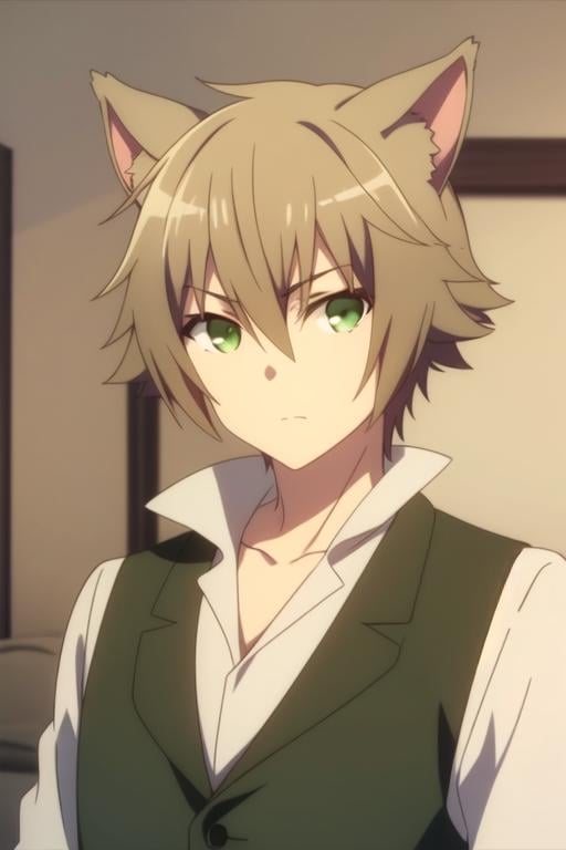 masterpiece, best quality, illustration, 1boy, solo, male focus, looking at viewer, upper body, , , , <lora:elk_choujin_koukousei-tachi:0.82>, elk_choujin_koukousei-tachi, light brown hair, green eyes, hair between eyes, animal ears,