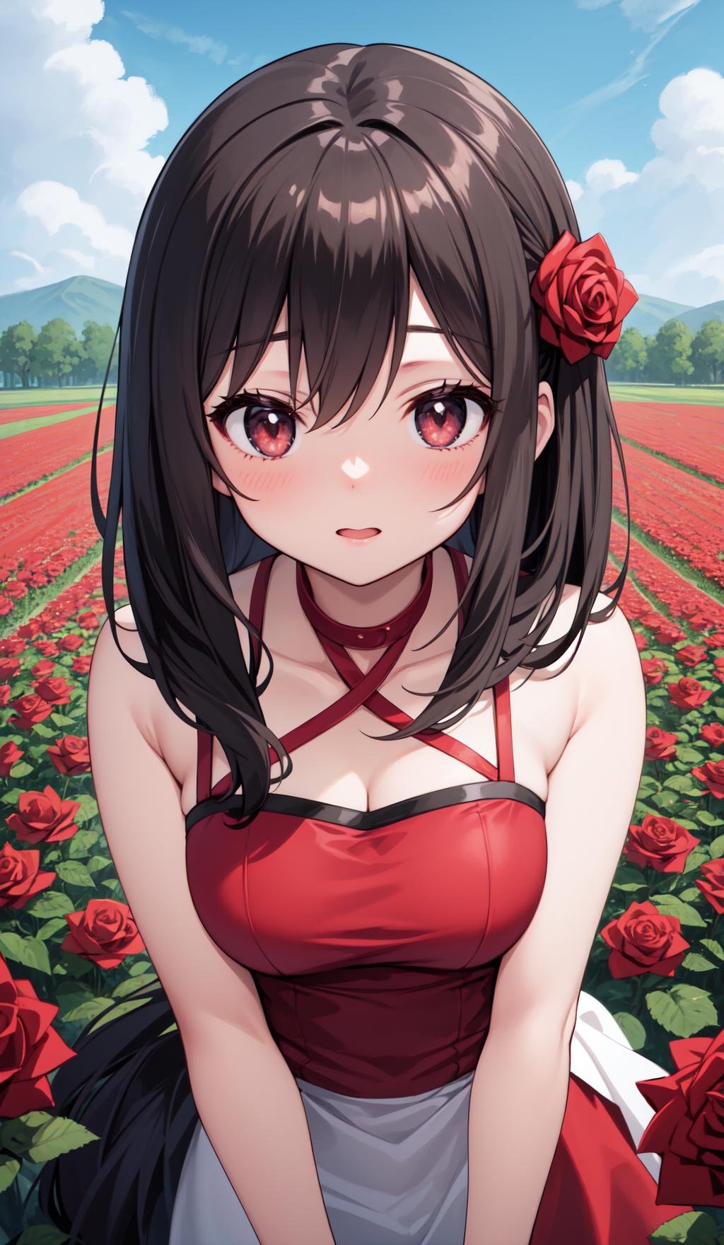 masterpiece, best quality, (1girl:1.2), rose field,