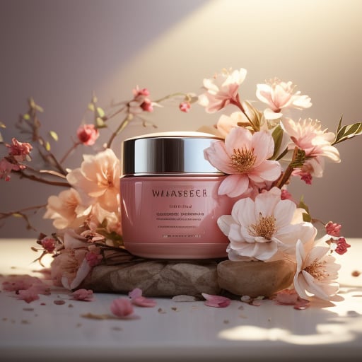 masterpiece, best quality, photo of lotion jar skin care products, myphamhoahong photo, flower, (white flower:1.2), leaf, branch, petals, plant, gradient, garden, realistic, pink theme, scenery, shadow, still life <lora:myphamhoahong_final:1> <lora:epiNoiseoffset_v2:1> <lora:add_detail:0.8>