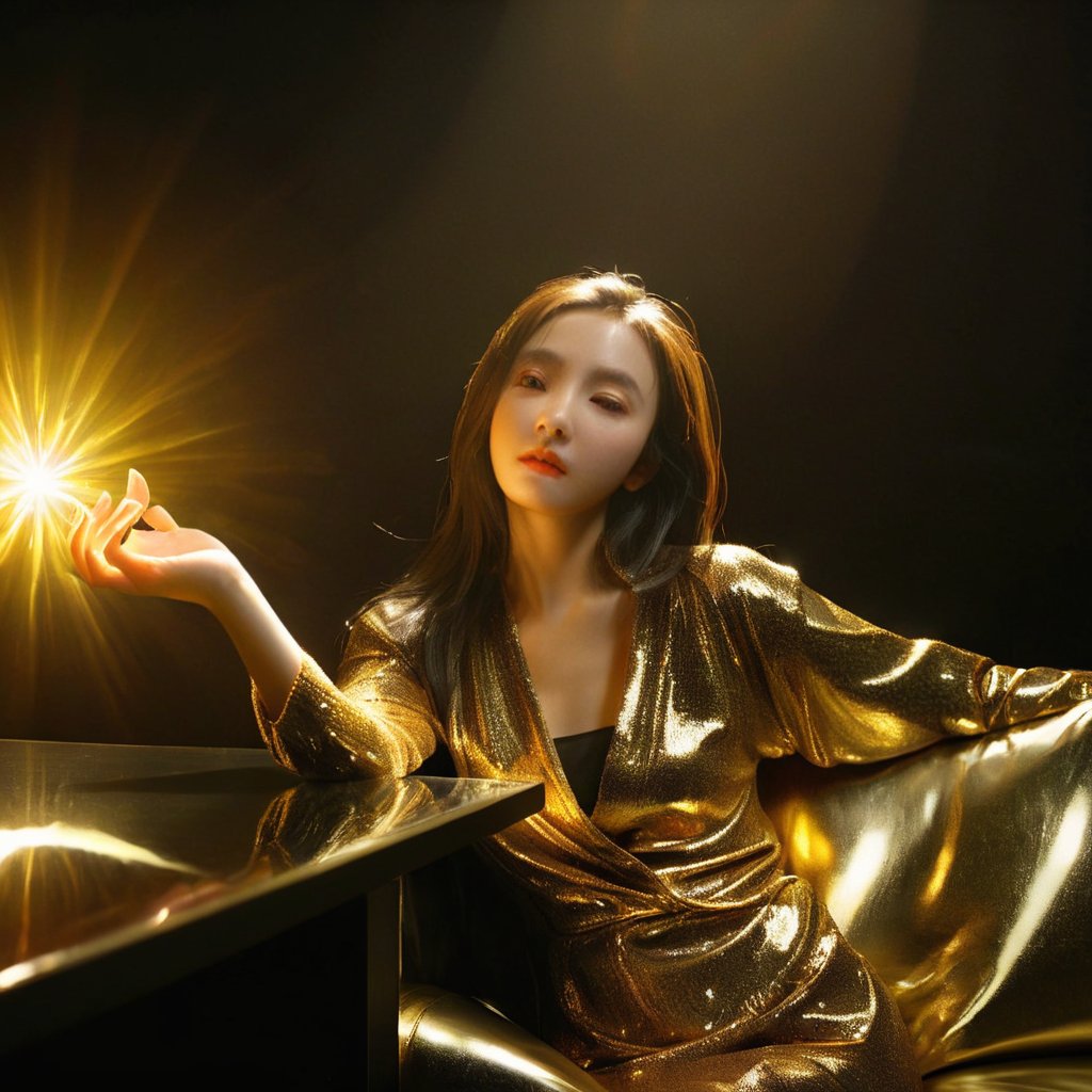  concept art,a woman laying on a couch covered in shiny material and a black background with a gold chair and a black table,Adrienn Henczné Deák,intimidating lighting,a detailed matte painting,modular constructivism,impasto,wlop,1girl,solo,long hair,lips,Fairy,portrait,lighting,deity,, . digital artwork, illustrative, painterly, matte painting, highly detailed, monkren,sunlight,((wlop))