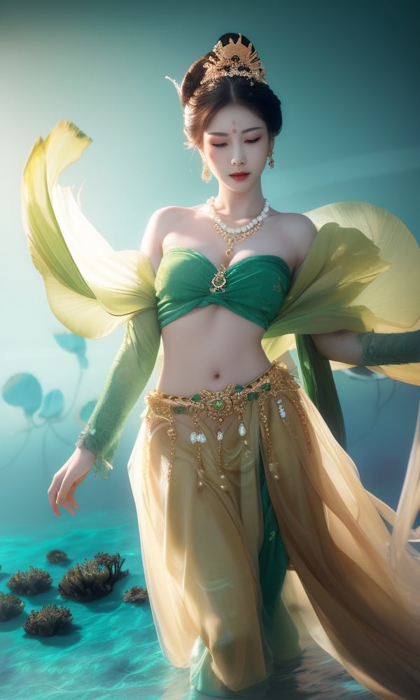 (,1girl, ,best quality, )<lora:DA-国风-敦煌A:0.8>,, ,masterpiece,((((1girl, solo, medium breasts, solo focus, seaweed,underwater, ))))    (()), (), ,ultra realistic 8k cg, flawless, clean, masterpiece, professional artwork, famous artwork, cinematic lighting, cinematic bloom, perfect face, beautiful face, fantasy, dreamlike, unreal, science fiction, luxury, jewelry, diamond, gold, pearl, gem, sapphire, ruby, emerald, intricate detail, delicate pattern, charming, alluring, seductive, erotic, enchanting, hair ornament, necklace, earrings, bracelet, armlet,halo,